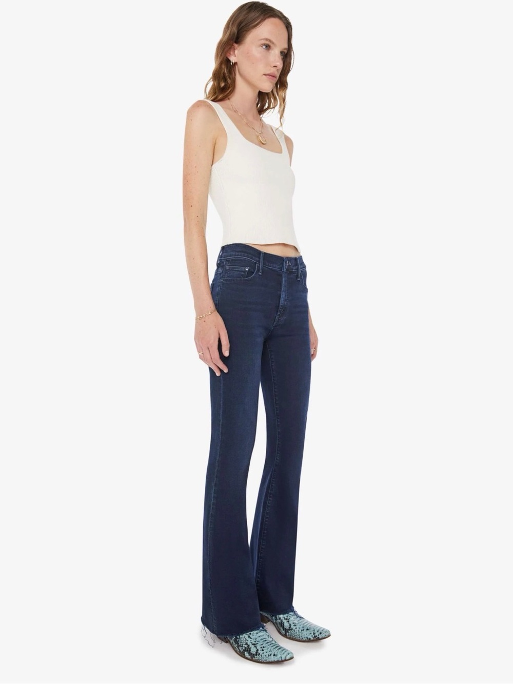 MOTHER Weekender Fray in “Chip on my Shoulder” High-Rise Flare Jeans size 27